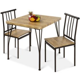 3 Piece Modern Dining Set Wood Top Table with 2 Chairs