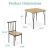 3 Piece Modern Dining Set Wood Top Table with 2 Chairs