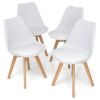 Set of 4 Mid Century Modern White PU Leather Dining Chairs