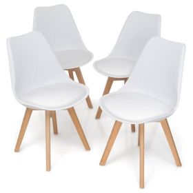 Set of 4 Mid Century Modern White PU Leather Dining Chairs