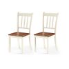 Set of 2 Solid Wood White Mission Style Dining Chairs Brown Seat