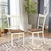 Set of 2 Solid Wood White Mission Style Dining Chairs Brown Seat
