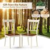 Set of 2 Solid Wood White Mission Style Dining Chairs Brown Seat