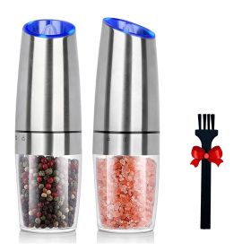 Gravity Activated Electric Salt and Pepper Grinder Set Stainless Steel