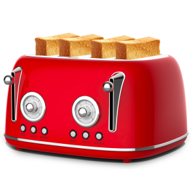 Vintage 4 Slice Toaster with Dual Control Red Stainless Steel