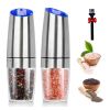Gravity Activated Electric Salt and Pepper Grinder Set Stainless Steel