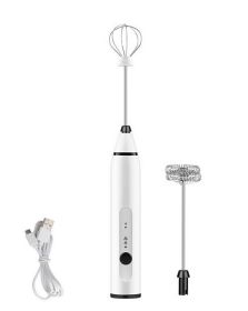 Electric Milk Frother USB Rechargeable Coffee Mixer Handheld (Color: White)