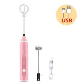 Electric Milk Frother USB Rechargeable Coffee Mixer Handheld (Color: Pink)