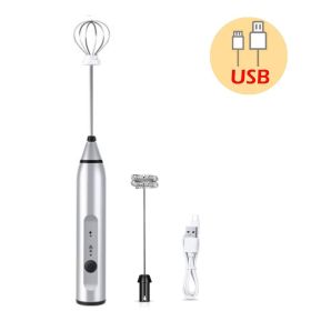 Electric Milk Frother USB Rechargeable Coffee Mixer Handheld (Color: Silvery)