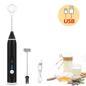 Electric Milk Frother USB Rechargeable Coffee Mixer Handheld (Color: Black)