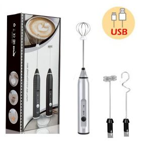 Electric Milk Frother USB Rechargeable Handheld Coffee Foam Maker (Color: Silvery)
