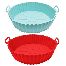 Air Fryer Silicone Pot Reusable Liner Basket Food Safe Accessory (Color: Dark Red + Light Blue)