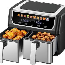 9.5 Quart Dual Basket Air Fryer with Independent Temperature Control (Color: Black)